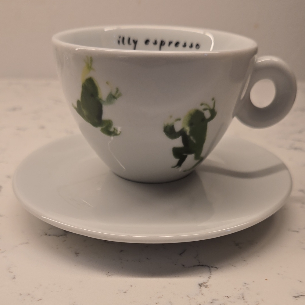 Illy White Espresso Mug with Green Frog Design